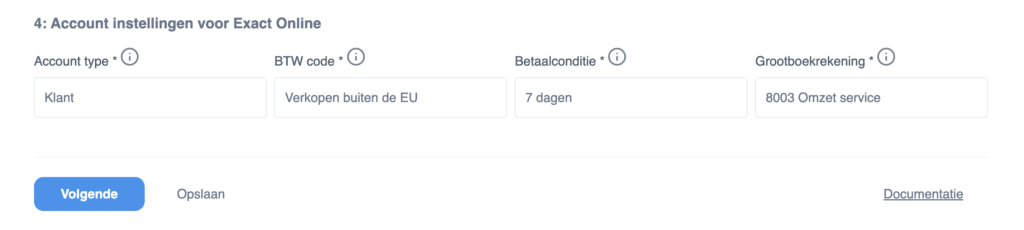 Account instellingen voor Exact Online - koppeling Hubspot.